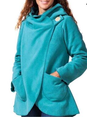Teal Asymmetric Wrap Cape Jacket